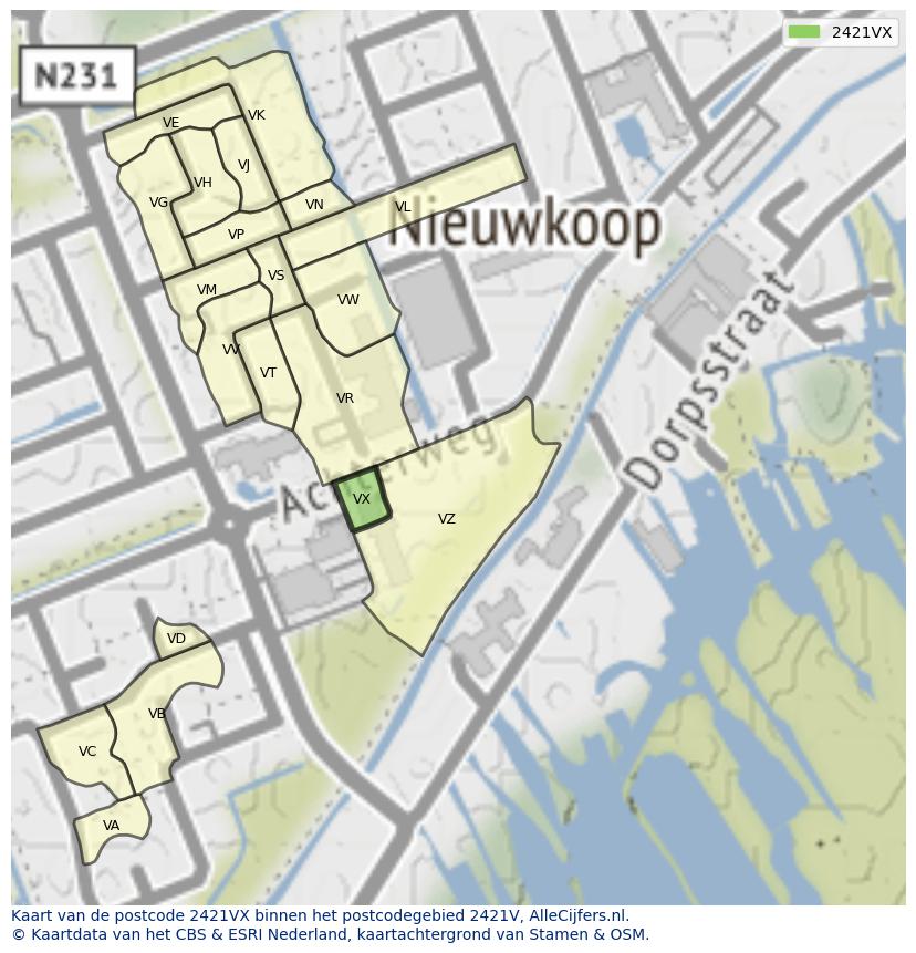 Afbeelding van het postcodegebied 2421 VX op de kaart.