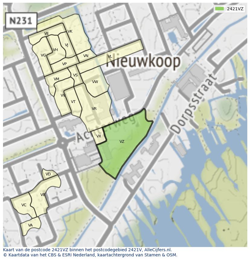 Afbeelding van het postcodegebied 2421 VZ op de kaart.