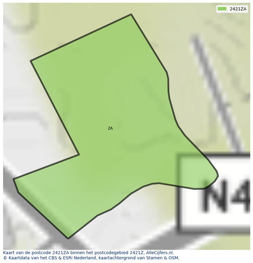 Afbeelding van het postcodegebied 2421 ZA op de kaart.