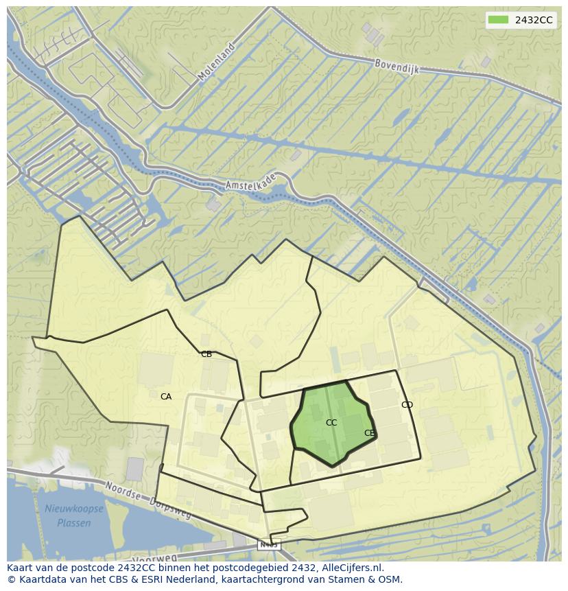 Afbeelding van het postcodegebied 2432 CC op de kaart.