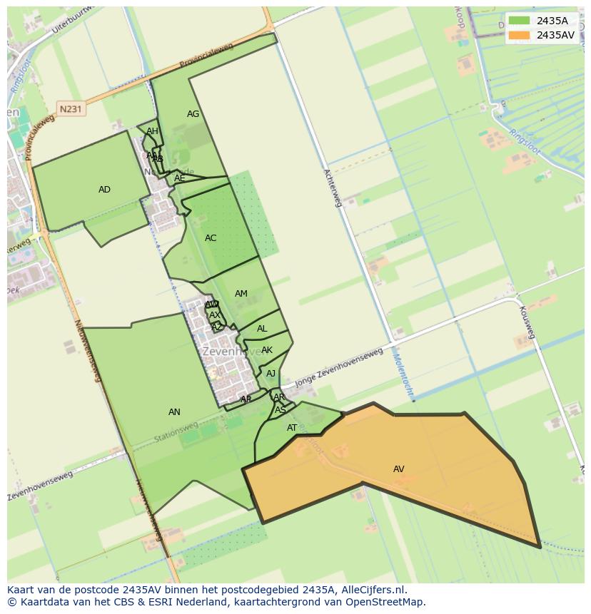 Afbeelding van het postcodegebied 2435 AV op de kaart.