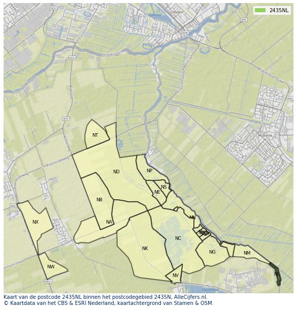 Afbeelding van het postcodegebied 2435 NL op de kaart.