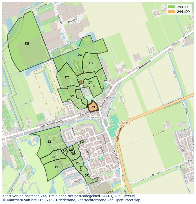 Afbeelding van het postcodegebied 2441 DM op de kaart.