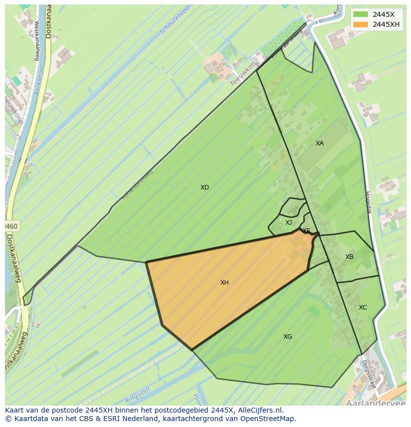 Afbeelding van het postcodegebied 2445 XH op de kaart.
