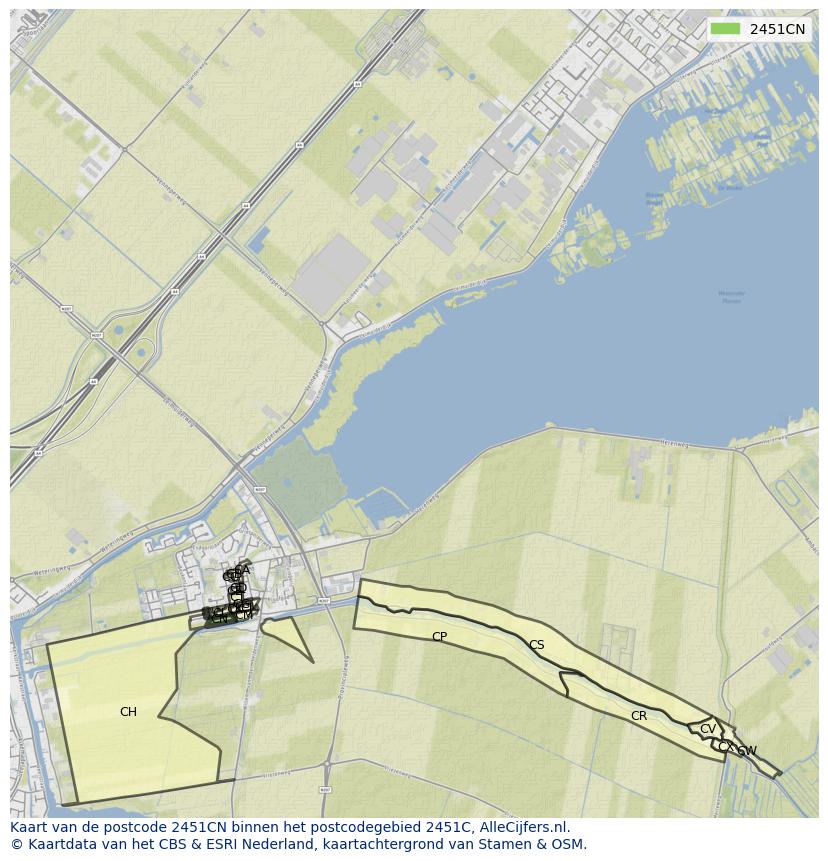 Afbeelding van het postcodegebied 2451 CN op de kaart.