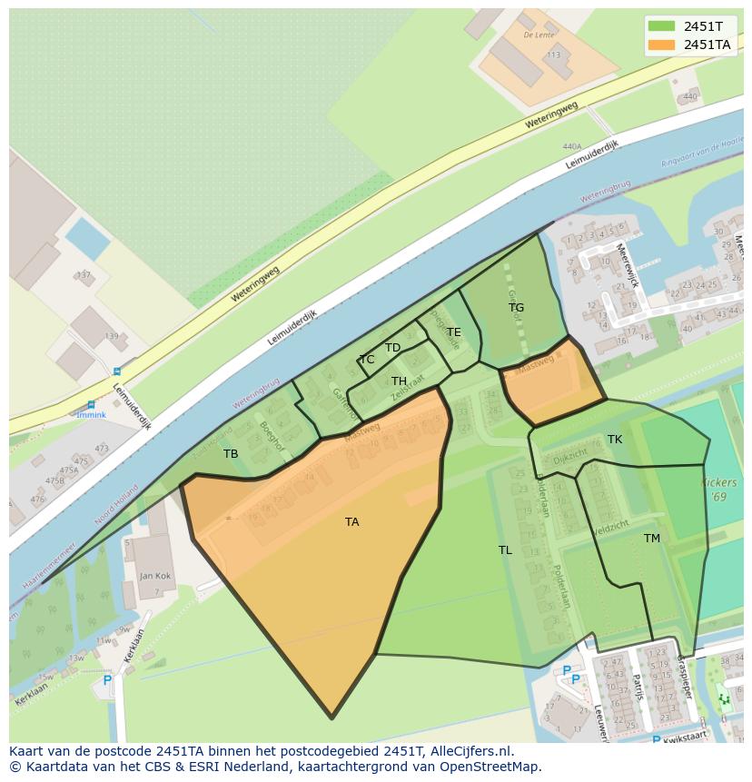 Afbeelding van het postcodegebied 2451 TA op de kaart.