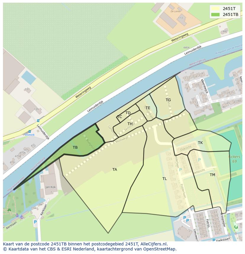 Afbeelding van het postcodegebied 2451 TB op de kaart.