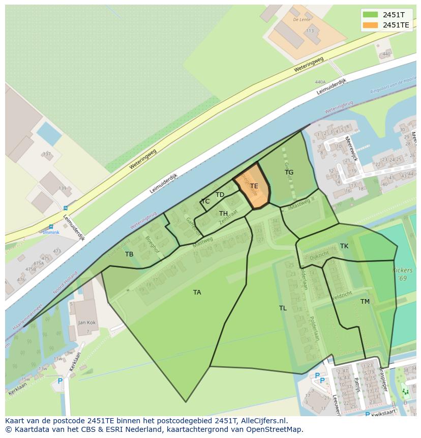 Afbeelding van het postcodegebied 2451 TE op de kaart.