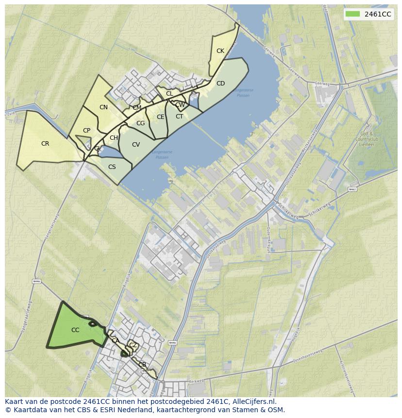 Afbeelding van het postcodegebied 2461 CC op de kaart.