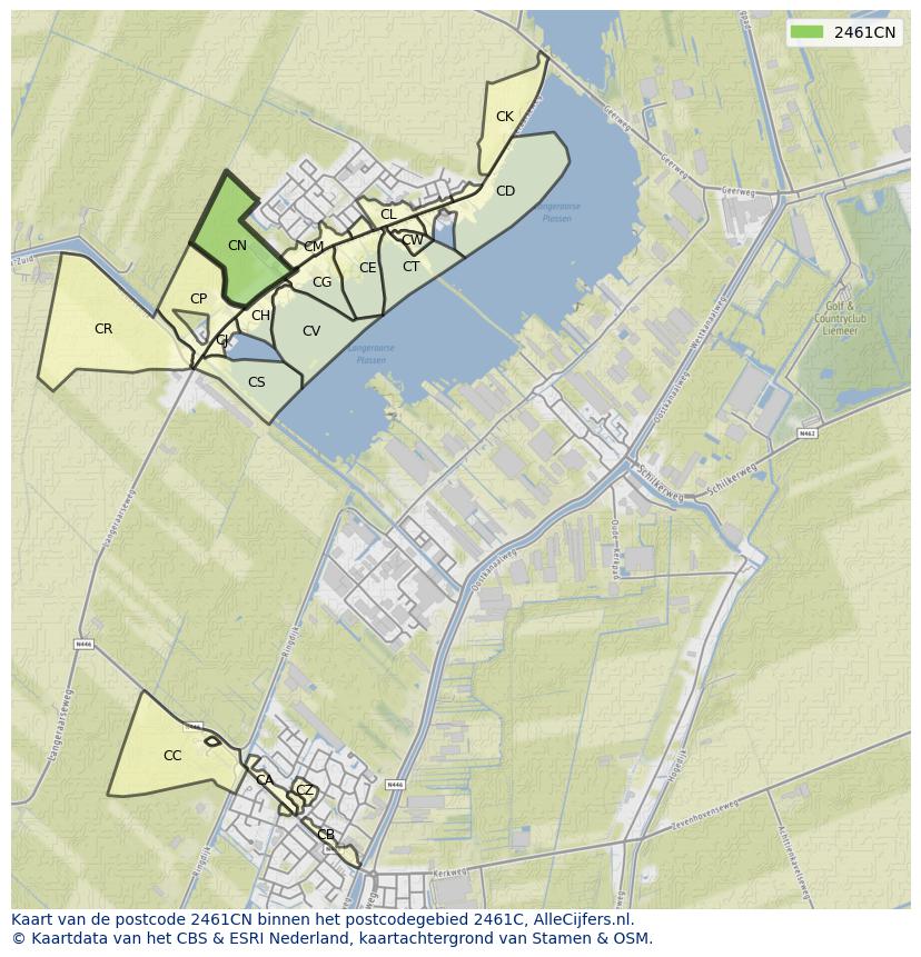Afbeelding van het postcodegebied 2461 CN op de kaart.