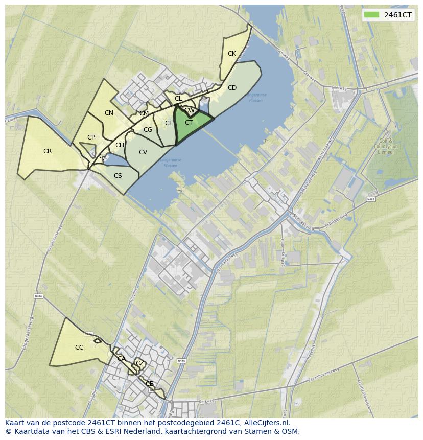 Afbeelding van het postcodegebied 2461 CT op de kaart.