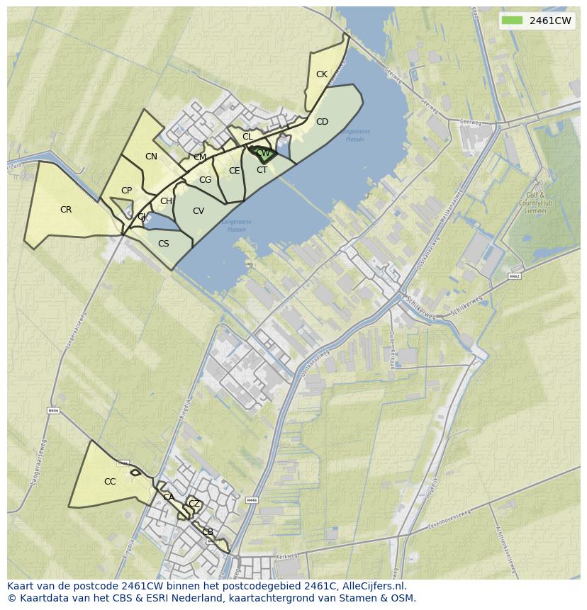 Afbeelding van het postcodegebied 2461 CW op de kaart.