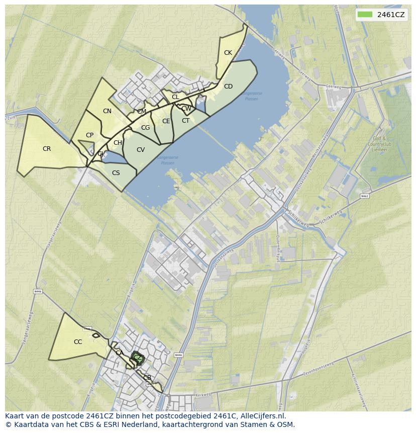 Afbeelding van het postcodegebied 2461 CZ op de kaart.