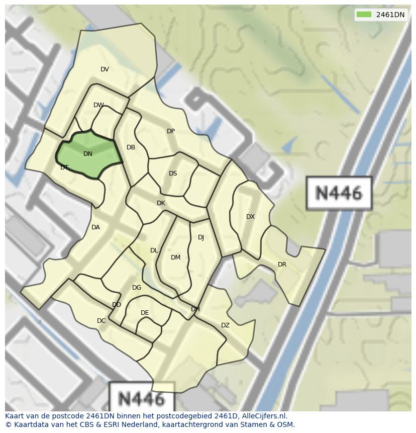 Afbeelding van het postcodegebied 2461 DN op de kaart.
