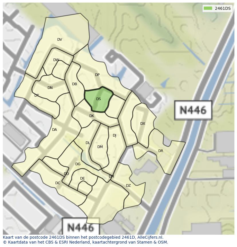 Afbeelding van het postcodegebied 2461 DS op de kaart.