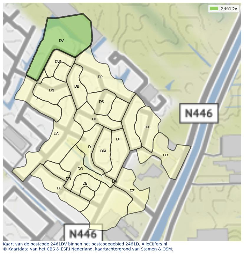 Afbeelding van het postcodegebied 2461 DV op de kaart.
