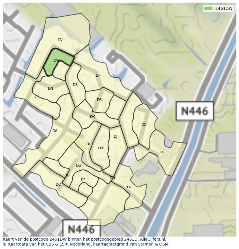 Afbeelding van het postcodegebied 2461 DW op de kaart.