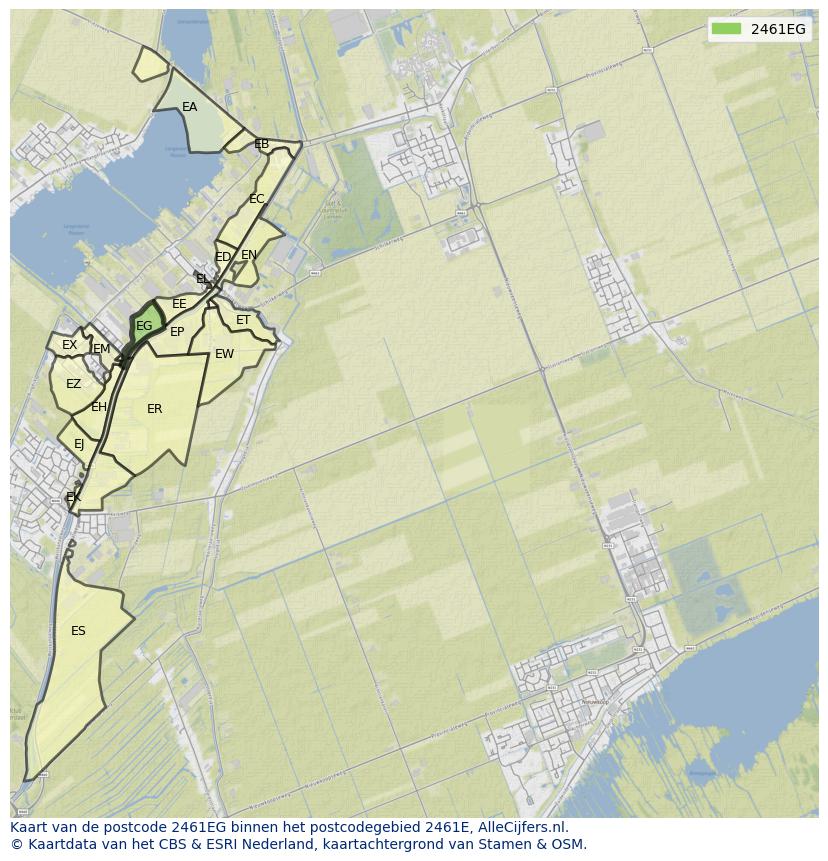 Afbeelding van het postcodegebied 2461 EG op de kaart.