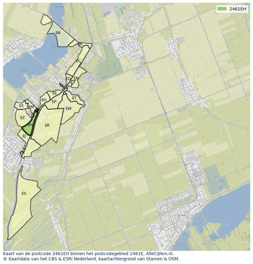 Afbeelding van het postcodegebied 2461 EH op de kaart.