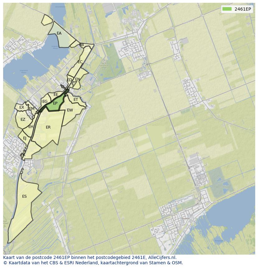 Afbeelding van het postcodegebied 2461 EP op de kaart.