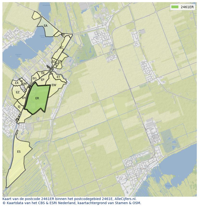 Afbeelding van het postcodegebied 2461 ER op de kaart.