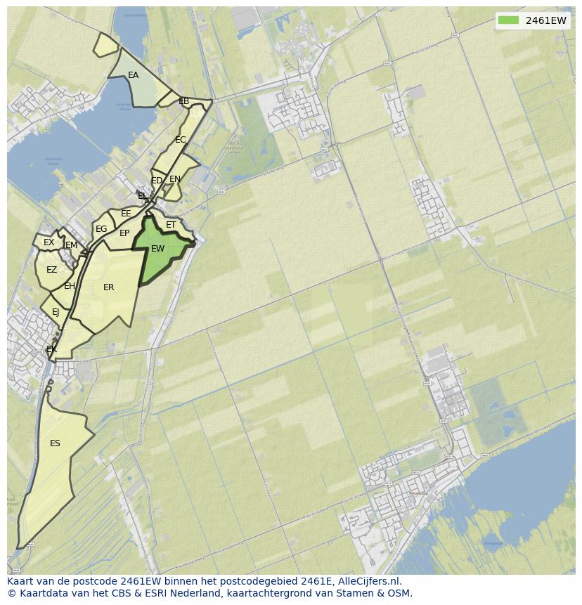 Afbeelding van het postcodegebied 2461 EW op de kaart.