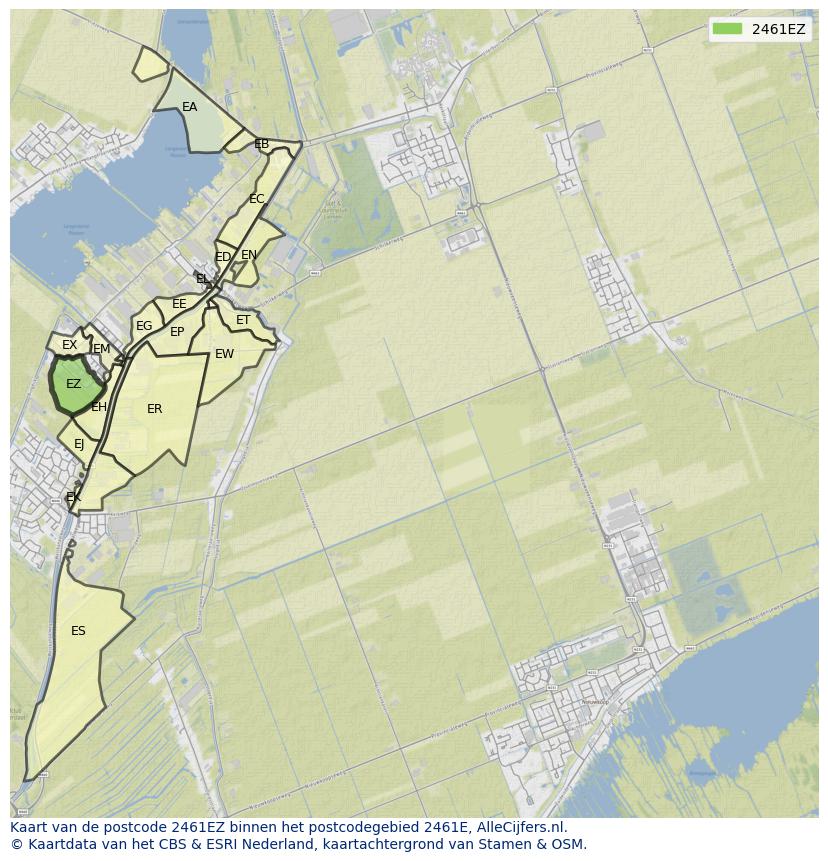 Afbeelding van het postcodegebied 2461 EZ op de kaart.