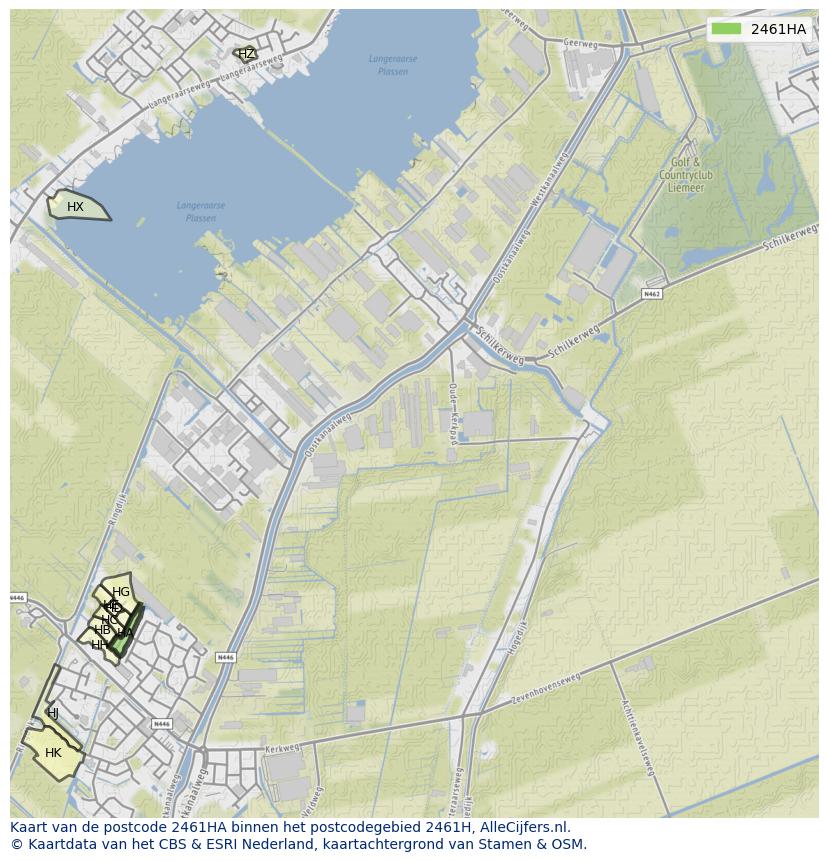 Afbeelding van het postcodegebied 2461 HA op de kaart.