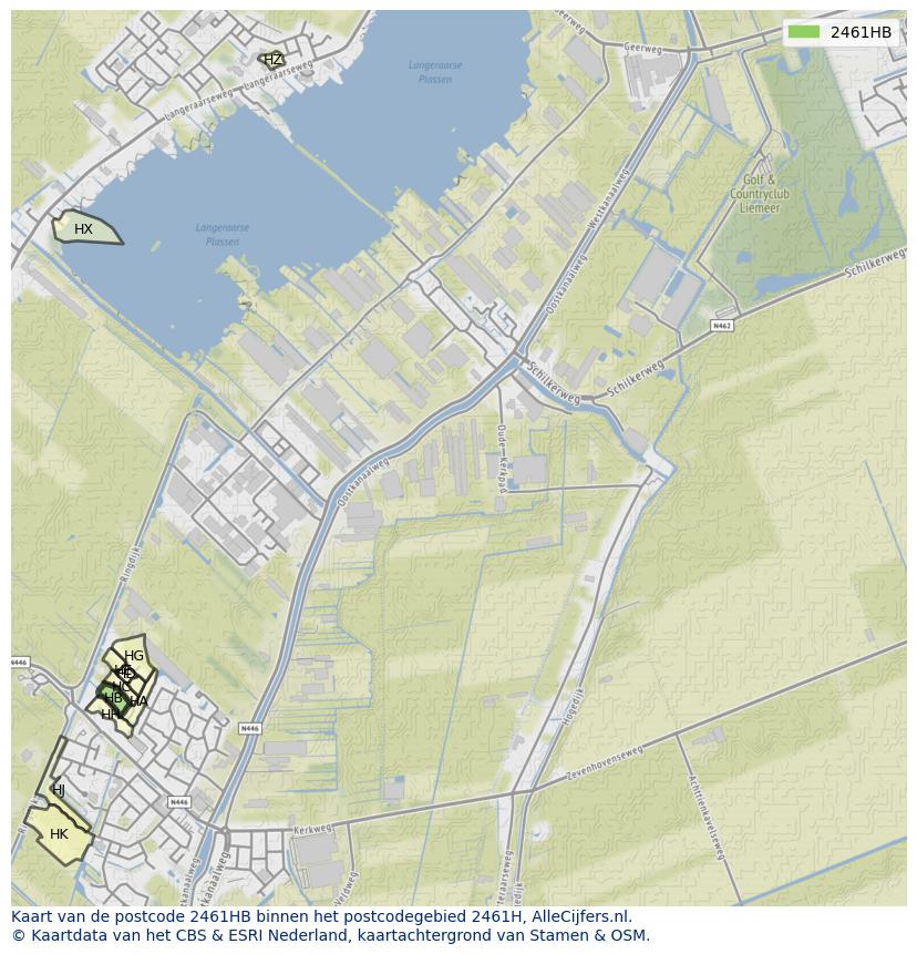 Afbeelding van het postcodegebied 2461 HB op de kaart.