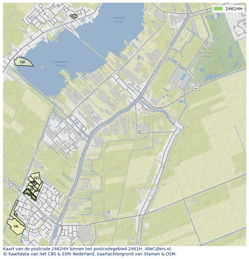 Afbeelding van het postcodegebied 2461 HH op de kaart.