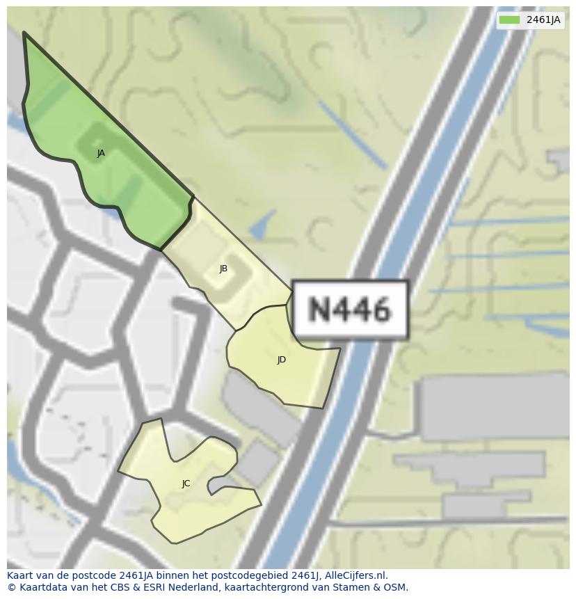 Afbeelding van het postcodegebied 2461 JA op de kaart.
