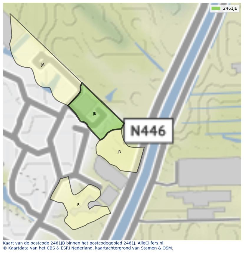Afbeelding van het postcodegebied 2461 JB op de kaart.