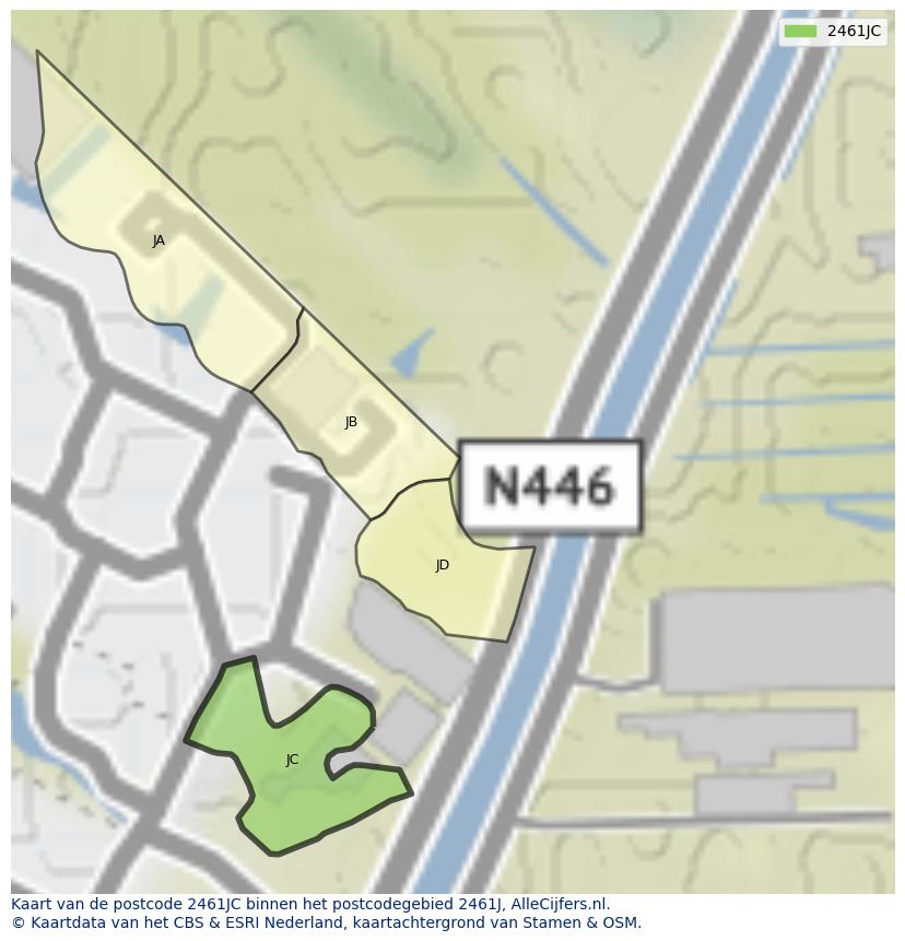Afbeelding van het postcodegebied 2461 JC op de kaart.