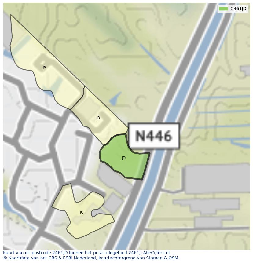 Afbeelding van het postcodegebied 2461 JD op de kaart.
