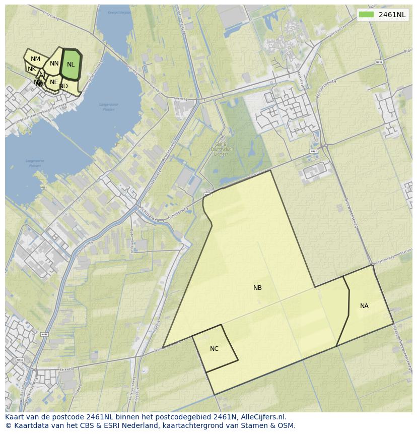 Afbeelding van het postcodegebied 2461 NL op de kaart.