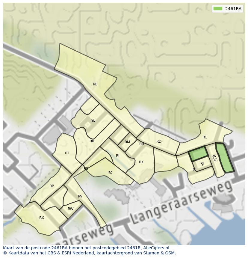 Afbeelding van het postcodegebied 2461 RA op de kaart.
