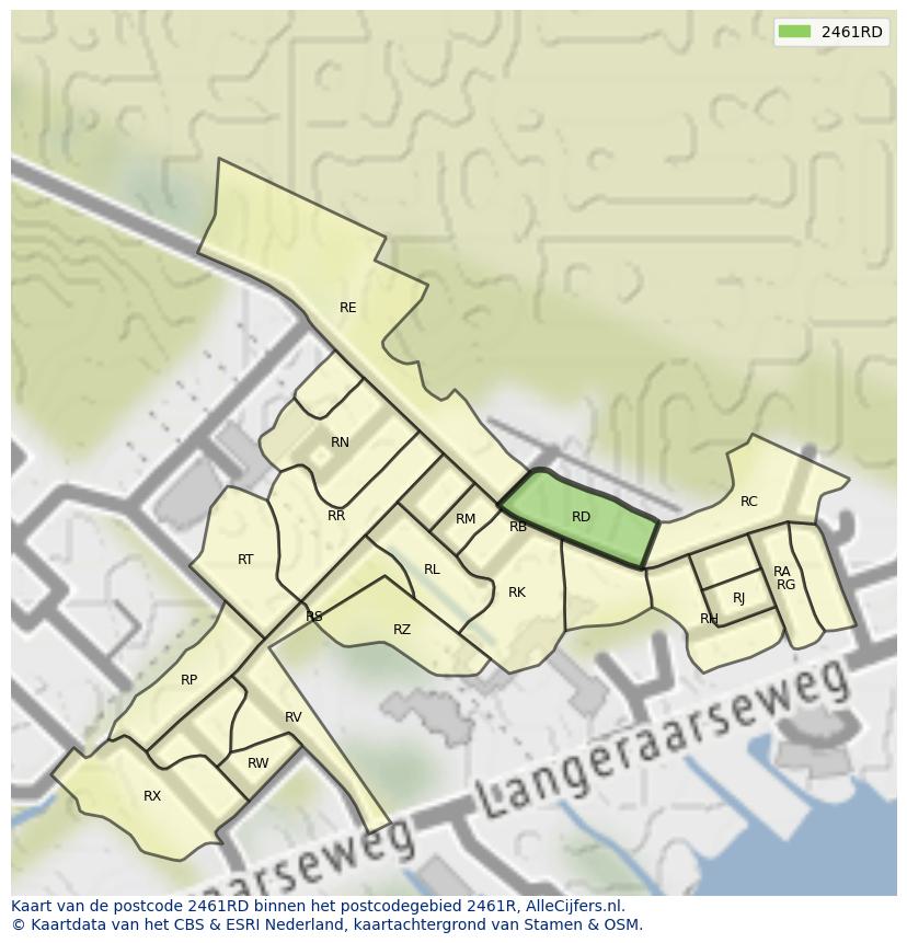 Afbeelding van het postcodegebied 2461 RD op de kaart.