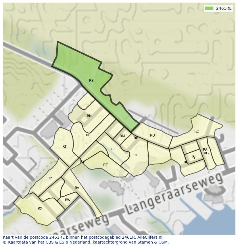 Afbeelding van het postcodegebied 2461 RE op de kaart.