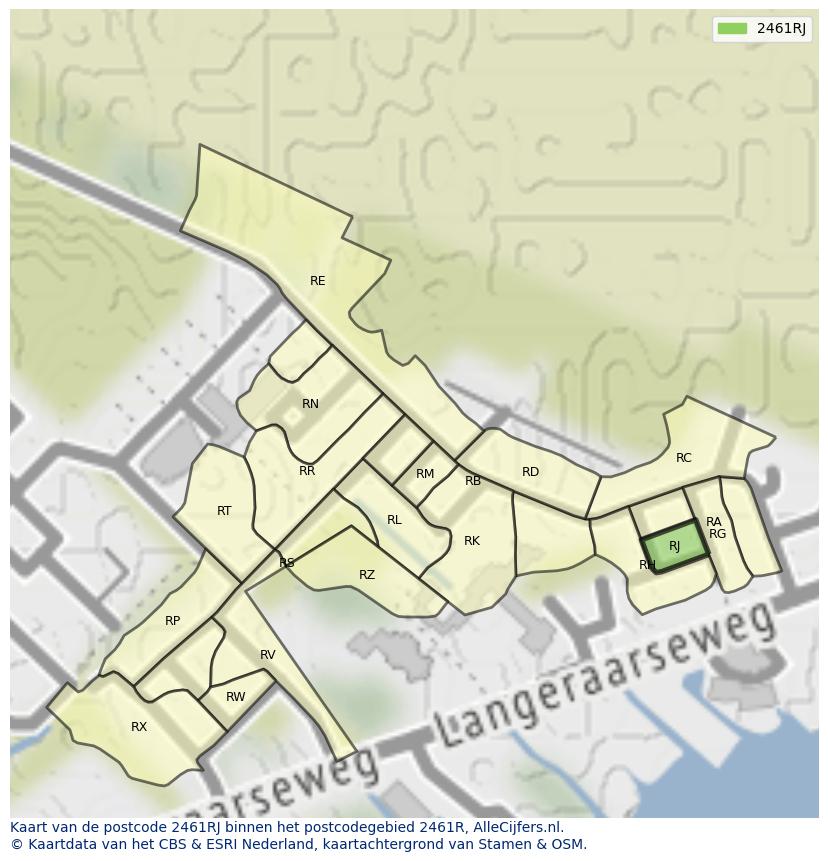 Afbeelding van het postcodegebied 2461 RJ op de kaart.