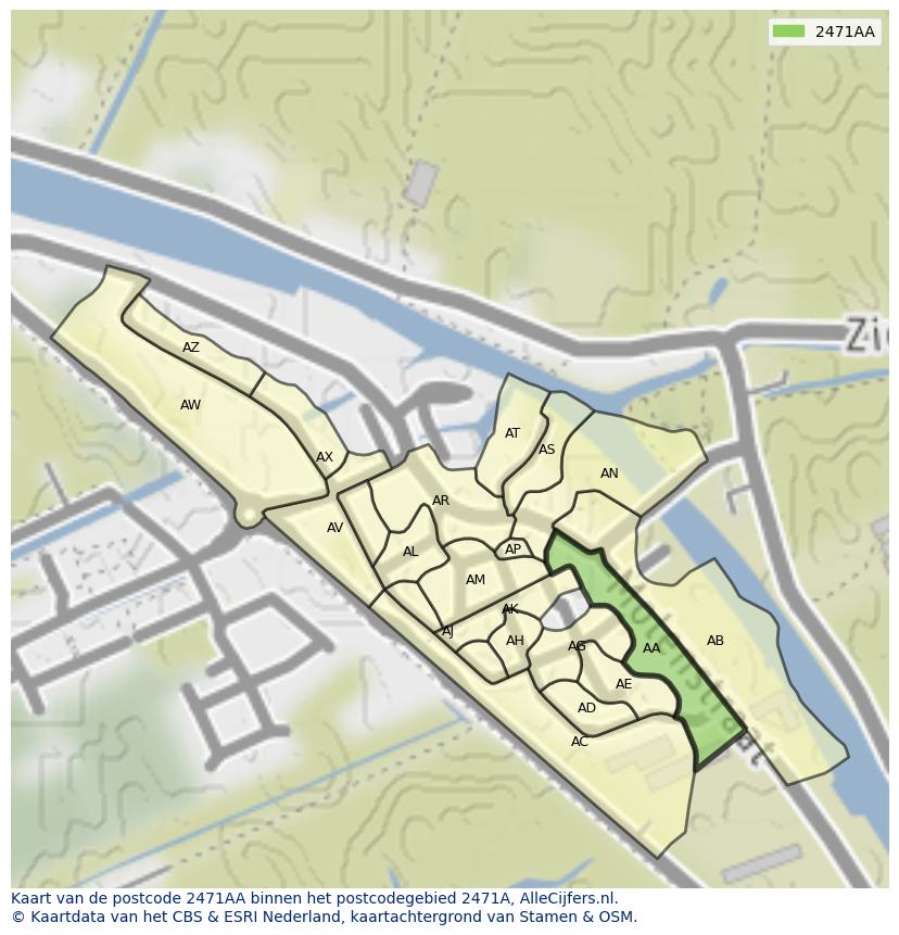 Afbeelding van het postcodegebied 2471 AA op de kaart.