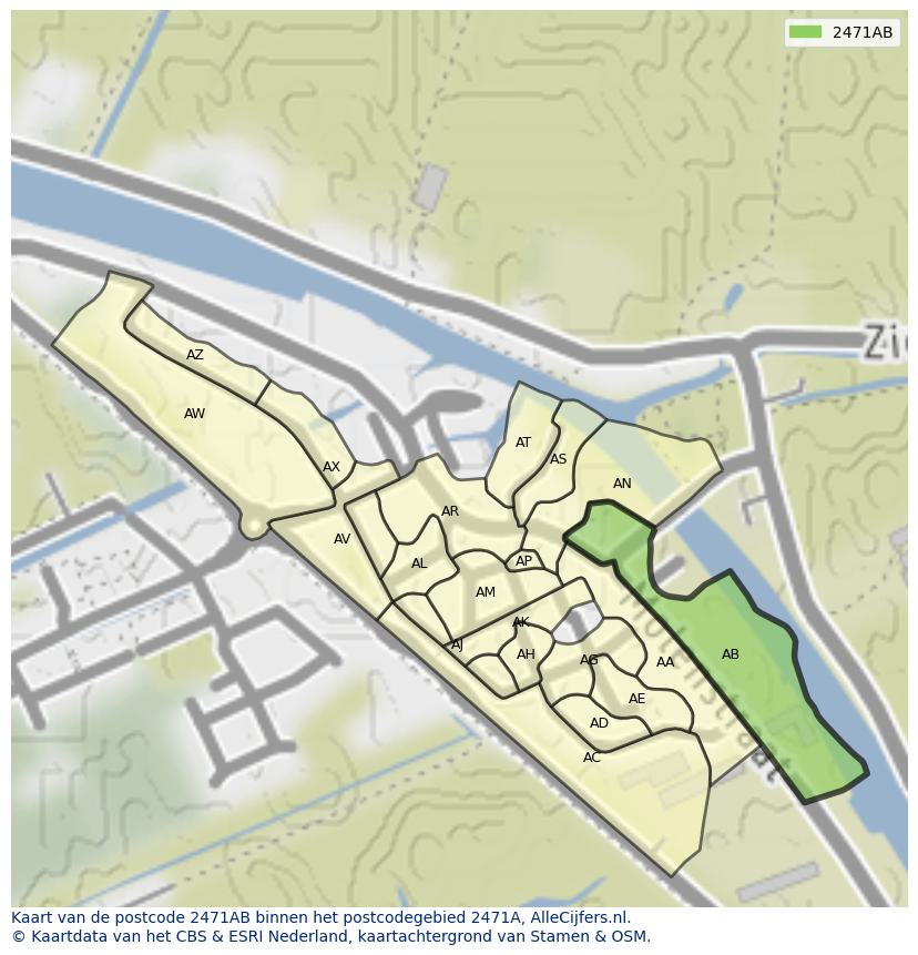 Afbeelding van het postcodegebied 2471 AB op de kaart.