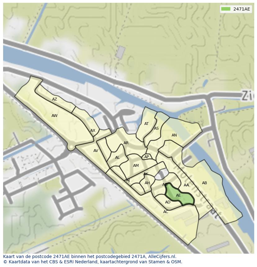 Afbeelding van het postcodegebied 2471 AE op de kaart.