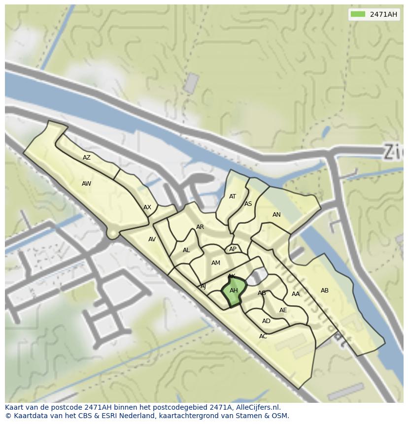 Afbeelding van het postcodegebied 2471 AH op de kaart.
