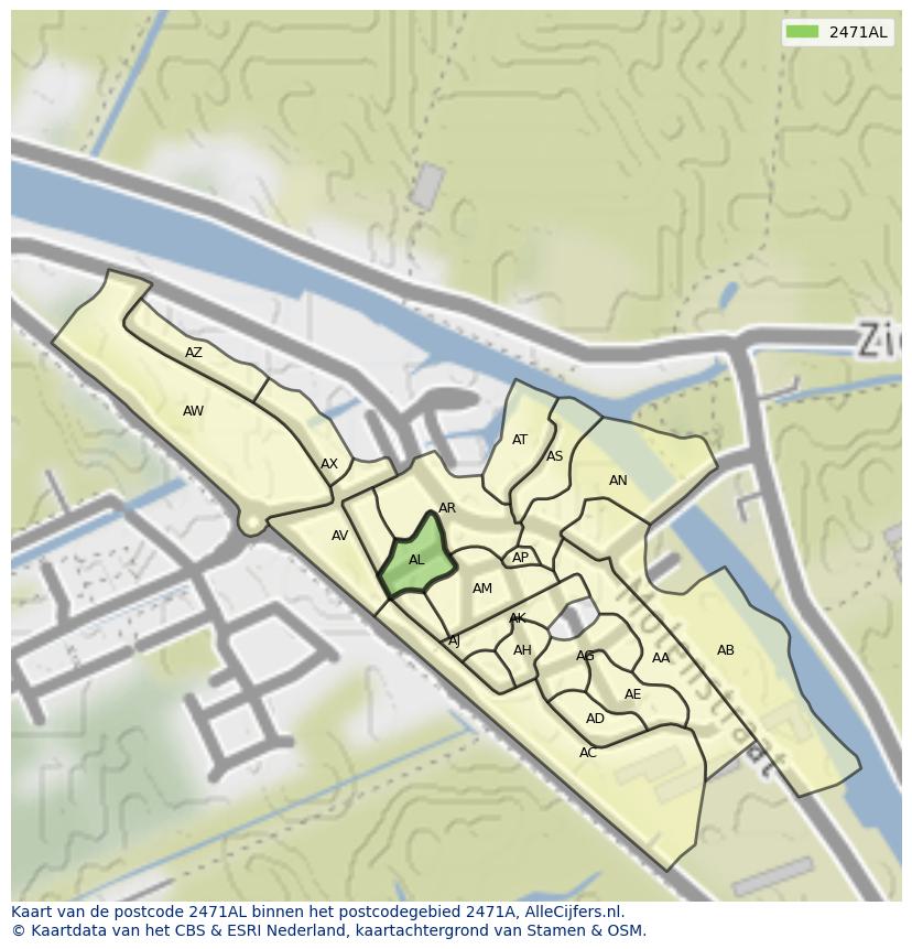 Afbeelding van het postcodegebied 2471 AL op de kaart.