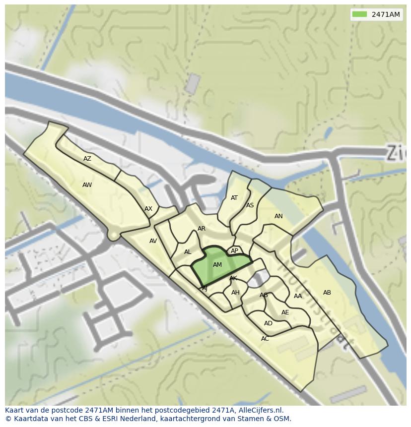 Afbeelding van het postcodegebied 2471 AM op de kaart.