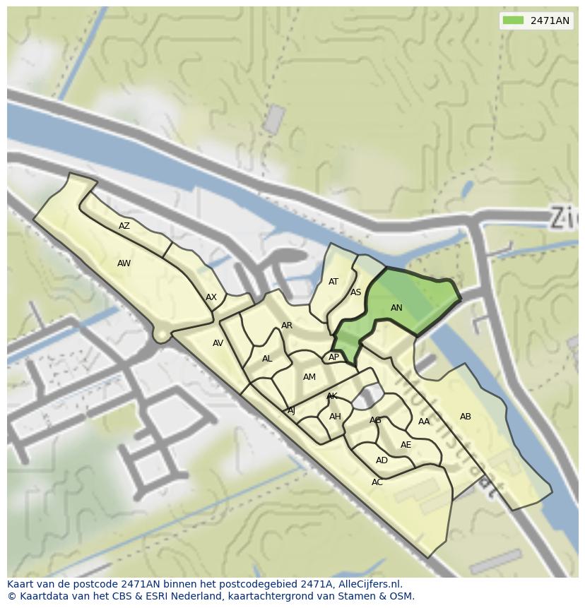 Afbeelding van het postcodegebied 2471 AN op de kaart.
