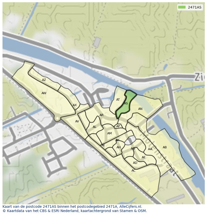 Afbeelding van het postcodegebied 2471 AS op de kaart.
