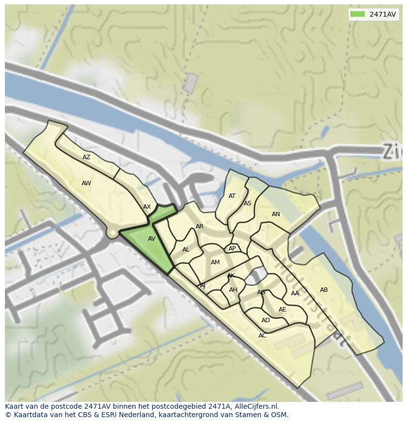 Afbeelding van het postcodegebied 2471 AV op de kaart.