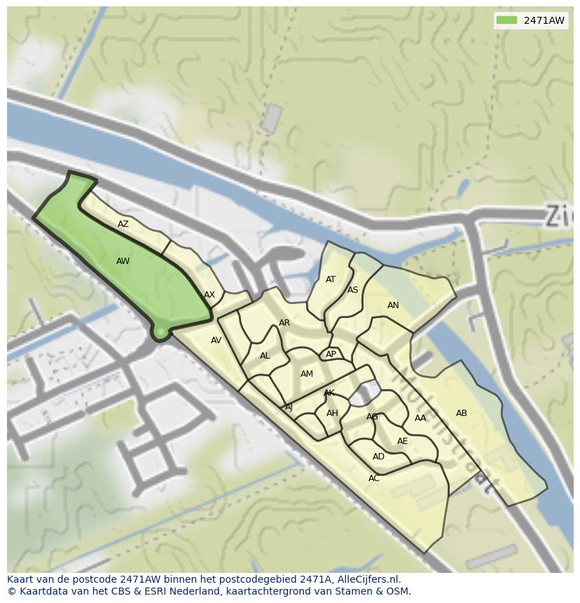 Afbeelding van het postcodegebied 2471 AW op de kaart.
