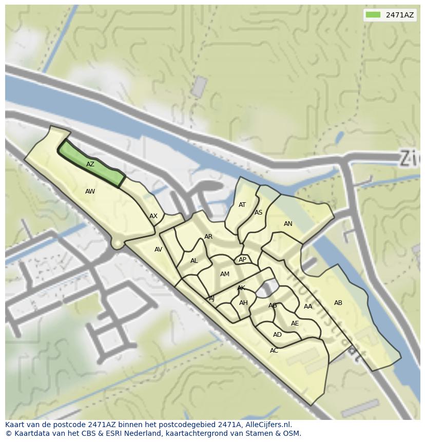Afbeelding van het postcodegebied 2471 AZ op de kaart.